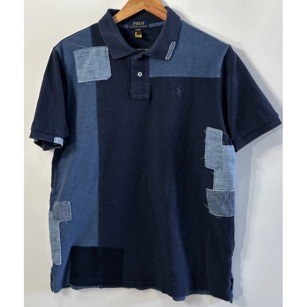 Polo Ralph Lauren Boys Patchwork Denim Polo Shirt Sz XL 18-20